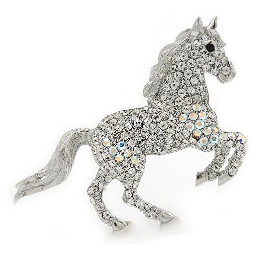 Avalaya - spilla a forma di cavallo in cristallo austriaco, 65 mm di diametro