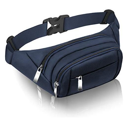 CAMORF marsupio e marsupio per donna uomo CAMORF grande capacità marsupio 4 tasche - cintura da corsa impermeabile adatto max 7.9'' i. Pad & 6.6'' cellulare i. Phone, marsupio blu scuro, l dark blue bum bag