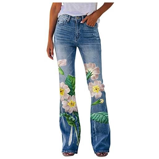 Generisch jeans da donna stampati casual con orlo svasato, pantaloni elasticizzati da donna, comodi, micro svasati, jeans blu, skinny eleganti, a vita alta, slim fit, jeans, verde, l