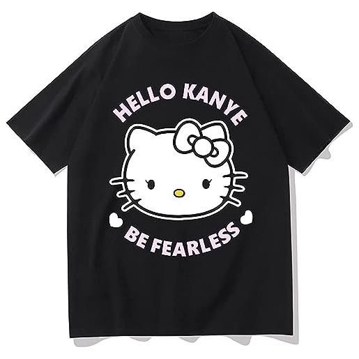 BAWANG hello kanye t-shirt streetwear men cotton vintage tops tees fearless short sleeve tshirt west t shirt black