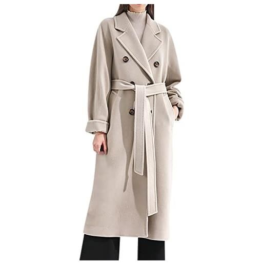 Generic cappotto donna leggero trench cappotto doppiopetto da donna medio lungo con bavero, soprabito, trench, giacca a vento (beige, l)