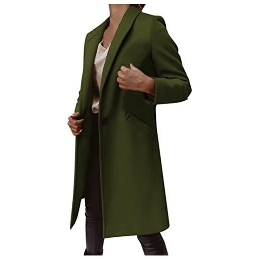 Generic cappotto sottile da donna in finta lana cappotto trench da donna sottile cappotto lungo cappotto outwear ac cappotti, verde militare, xxl