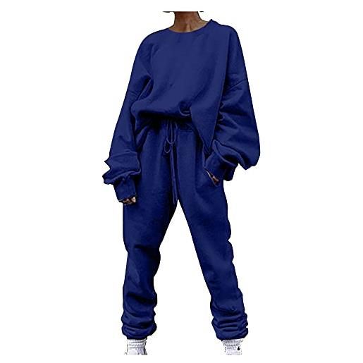 Generic donna tinta unita due pezzi autunno e inverno maglione allentato casual suit k103, blu, xxl