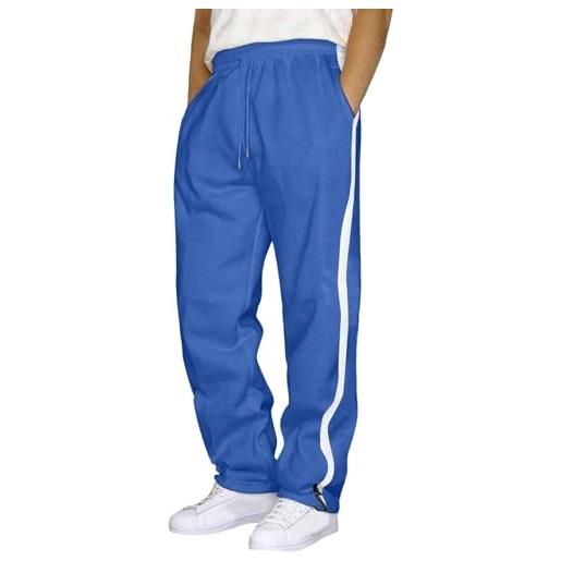 Generico pantaloni ginocchio da uomo a blocchi di colore tether pantaloni di grandi dimensioni pantaloni larghi patchwork per sport autunnali e invernali pantaloni modulari (blue, s)