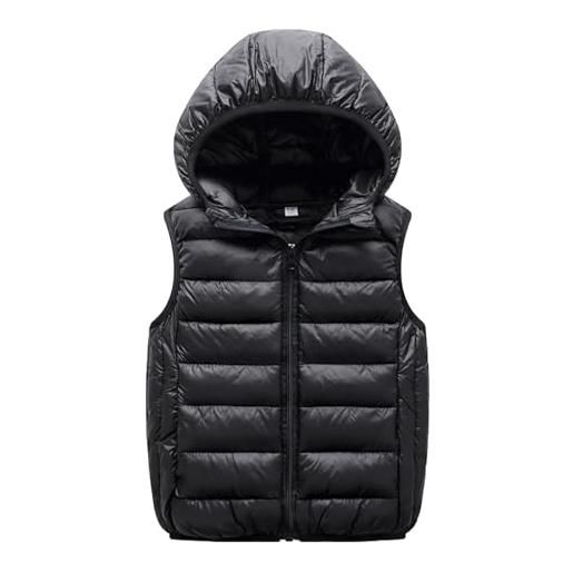 Yimutian bambini gilet piumini inverno cappotto con cappuccio smanicato giacche leggero gilet in cotone con cerniera per ragazze ragazzi nero 170
