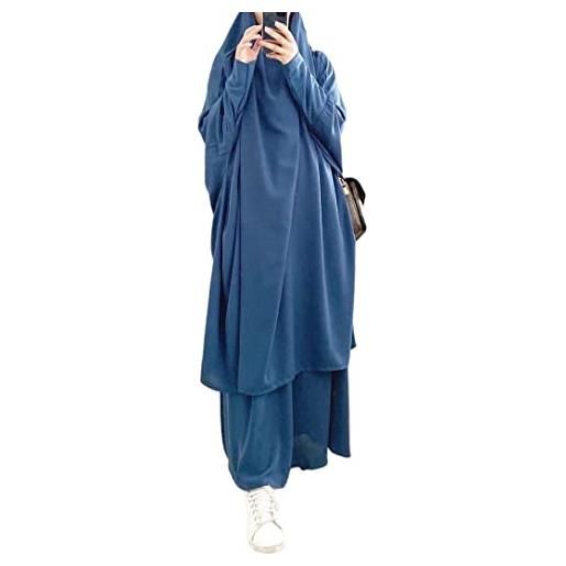 Bohen abito da preghiera musulmano di un pezzo per le donne abito abaya islamico medio oriente dubai turchia maxi abaya kaftan con abito hijab a figura intera blu, taglia unica