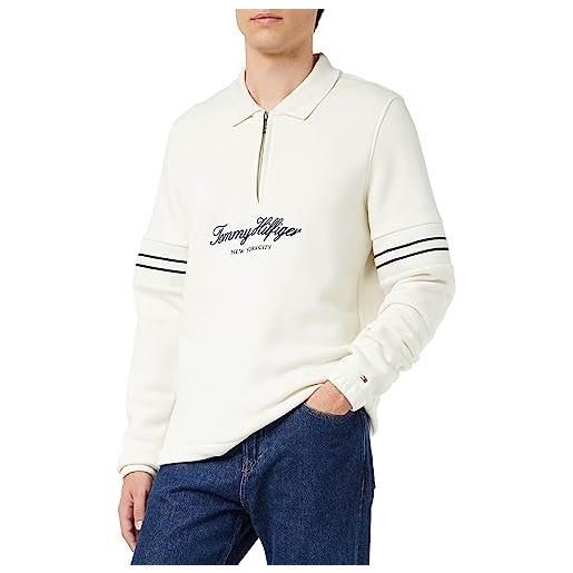 Tommy Hilfiger mixed type popover sweatshirt mw0mw27896 zip a metà, bianco (ivory), m uomo