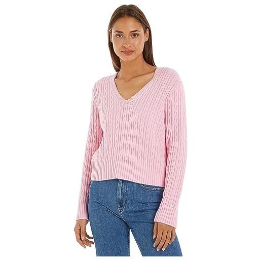 Tommy Hilfiger pullover donna v-neck sweater pullover in maglia, rosa (iconic pink), 3xl
