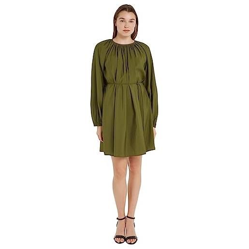 Tommy Hilfiger abito donna textured modal short dress maniche lunghe, verde (putting green), 40