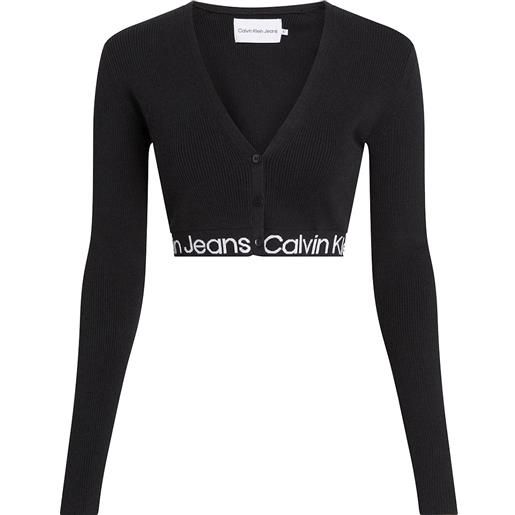 Calvin Klein donna cardigan donna logo frontale a contrasto nero mod. J20j221961