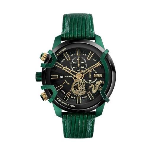 Diesel orologio da uomo griffed, movimento cronografo, acciaio inossidabile, cassa 48 mm, cinturino in silicone o pelle, verde