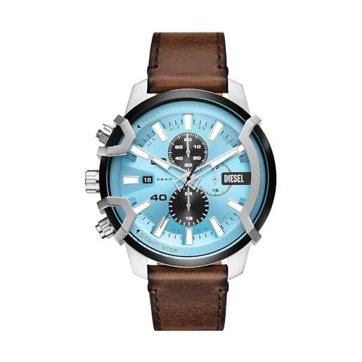 Diesel orologio da uomo griffed, movimento cronografo, acciaio inossidabile, cassa 48 mm, cinturino in silicone o pelle, castano