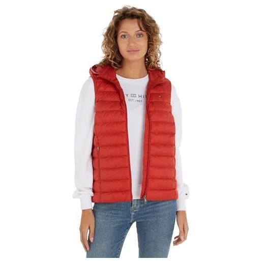 Tommy Hilfiger gilet donna padded global stripe gilet imbottito, arancione (rich ochre), xl