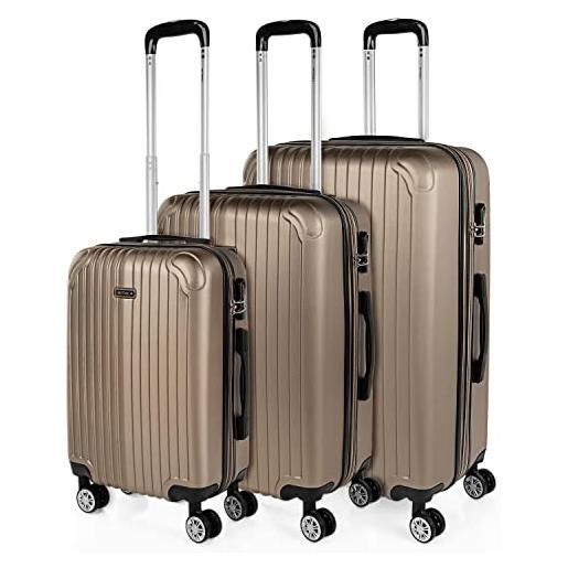ITACA - set valigie - set valigie rigide offerte. Valigia grande rigida, valigia media rigida e bagaglio a mano. Set di valigie con lucchetto combinazione tsa t71500, champagne