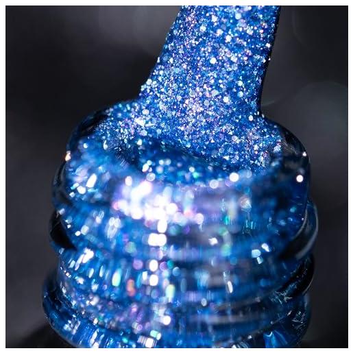BURANO smalti semipermanenti unghie in gel，7.3ml uv led riflettente glitterato smalto semipermanente per unghie, soak-off olografico nail art gel unghie (royal blue jl15)