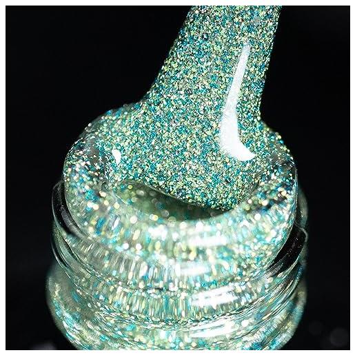 BURANO smalto gel riflettente, smalto gel diamante riflettente da 7,3 ml, smalto gel estivo scintillante glitter olografico smalto gel lucido, manicure nail art (olive szn9)