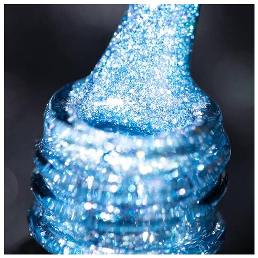 BURANO smalti semipermanenti unghie in gel，7.3ml uv led riflettente glitterato smalto semipermanente per unghie, soak-off olografico nail art gel unghie (blue jl9)