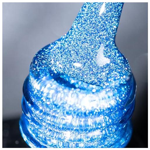 BURANO smalti semipermanenti unghie in gel，7.3ml uv led riflettente glitterato smalto semipermanente per unghie, soak-off olografico nail art gel unghie (blue szn18)