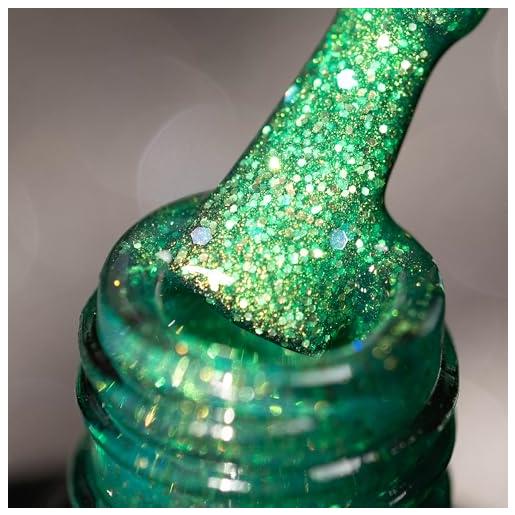 BURANO smalto gel glitterato, led uv gel per unghie shimmer effetto olografico gel da inzuppare richiesto per la polimerizzazione, smalto gel senza trucioli gel (green lp35)
