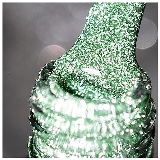 BURANO smalti semipermanenti unghie in gel，7.3ml uv led riflettente glitterato smalto semipermanente per unghie, soak-off olografico nail art gel unghie（light green sz3)
