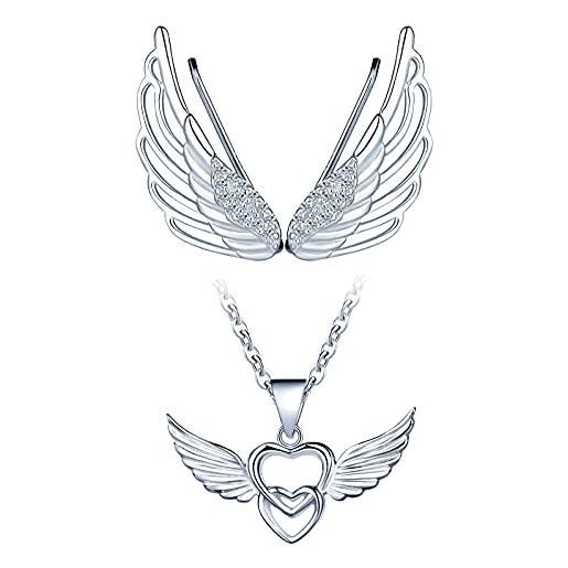 Yumilok-collane da donna, orecchini in argento sterling s925, orecchini con piume d'angelo, collane con cuore di piume, orecchini con zirconi, collane di animali