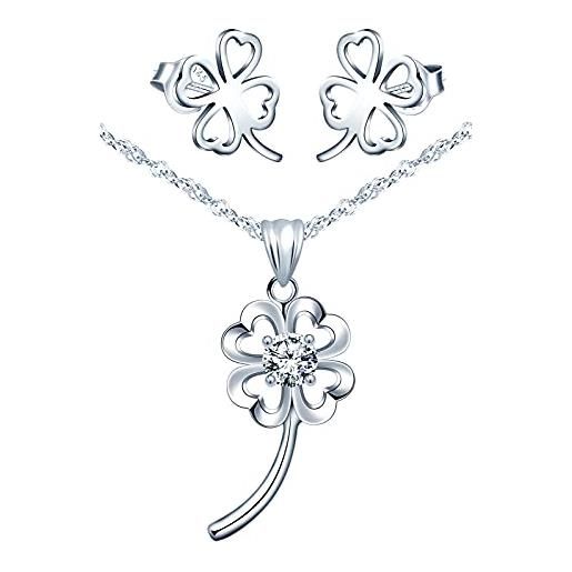 Yumilok-orecchini da donna, collane in argento sterling s925, orecchini a forma di cuore, collane con trifoglio portafortuna, collane con zirconi incastonati