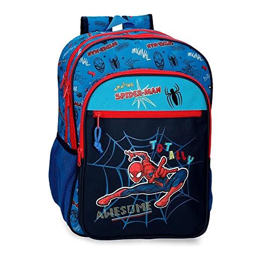 Marvel spiderman zaino scolastico a doppio scomparto totalmente fantastico adattabile al carrello blu 31x42x13 cm poliestere 16,93 l
