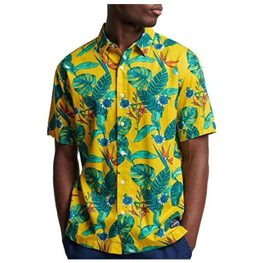 Superdry vintage hawaiian shirt camicia, allacciatura a bottoni, yellow tropical aop, s uomo