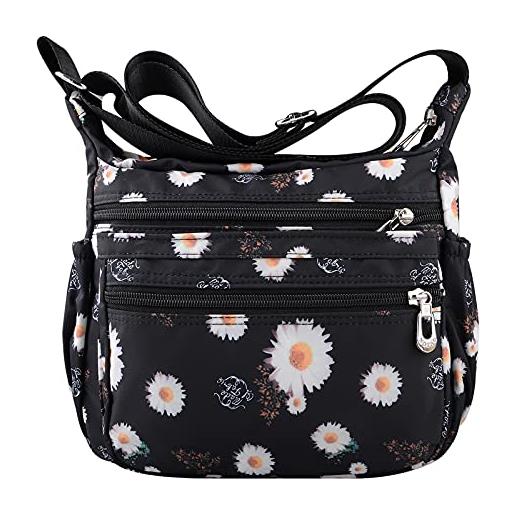 NOTAG borsa donna borsa tracolla in nylon floreale impermeabile borsa a spalla multitasche crossbody bag da viaggio (ym)