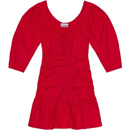 GANNI abito corto con arricciature - rosso