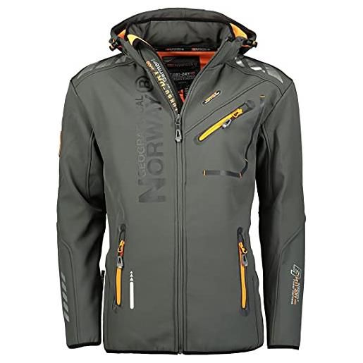 Geographical Norway, giacca impermeabile da uomo in softshell, adatta per attività all'aperto, con cappuccio, grigio scuro, xxxxxl