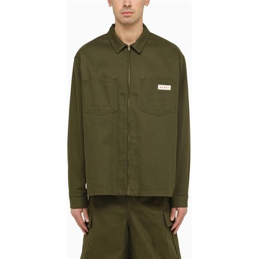 Marni giacca camicia con zip verde scura in cotone