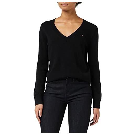 Tommy Hilfiger wool cashmere v-nk sweater ww0ww35867 maglioni, nero (black), xxs donna