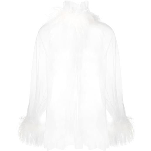 STYLAND blusa con bordo di piume di struzzo - bianco