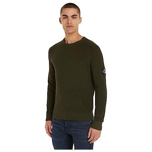Calvin Klein Jeans pullover uomo badge easy pullover in maglia, verde (thyme), xs