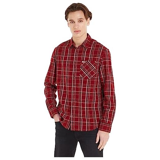 Tommy Jeans camicia uomo check pocket shirt camicia casual, multicolore (rouge check), xl