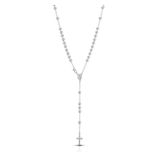 Donipreziosi collana rosario in argento 925% madonna miracolosa rodiato antiallergico uomo/donna unisex sfere lisce da 4 mm grande molto visibile