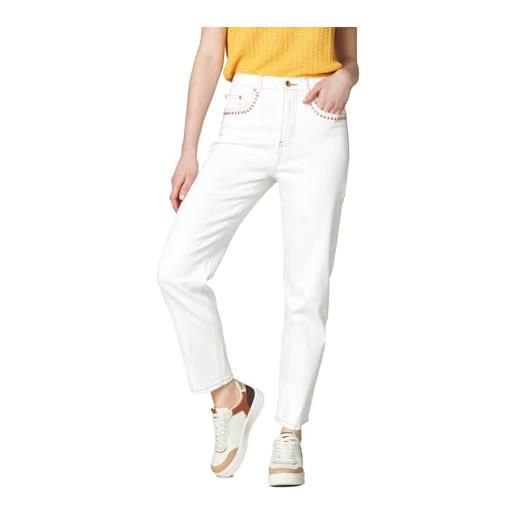 Goldenpoint donna leggings straight drill con borchie, colore bianco, taglia s