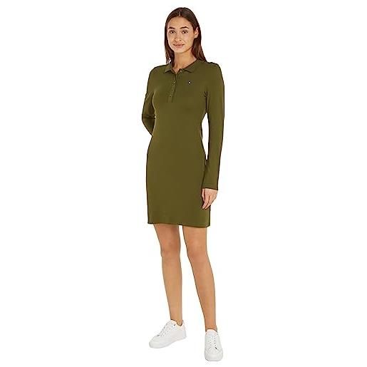 Tommy Hilfiger abito a polo donna slim fit, verde (putting green), xs