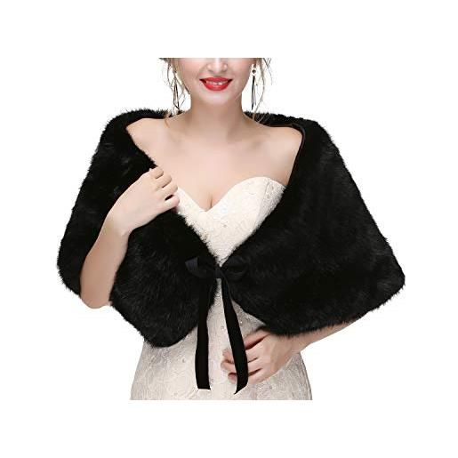 Faxianther scialli pelosi caldi da sposa, pashmine, avvolgono costumi da sposa, nero/nastro, taglia unica