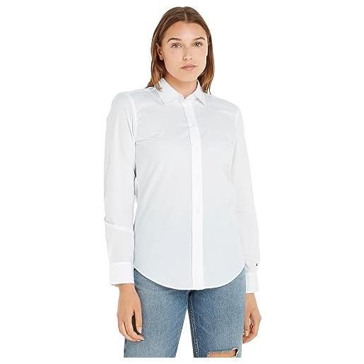 Tommy Hilfiger camicia donna organic cotton poplin regular-fit maniche lunghe, bianco (th optic white), 40