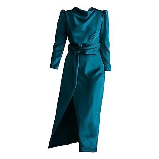 Generico abito da donna in raso di fascia alta con temperamento elegante, abbigliamento da damigella d'onore, doppie punte autunnali e invernali vestito azzurro corto (blue, s)