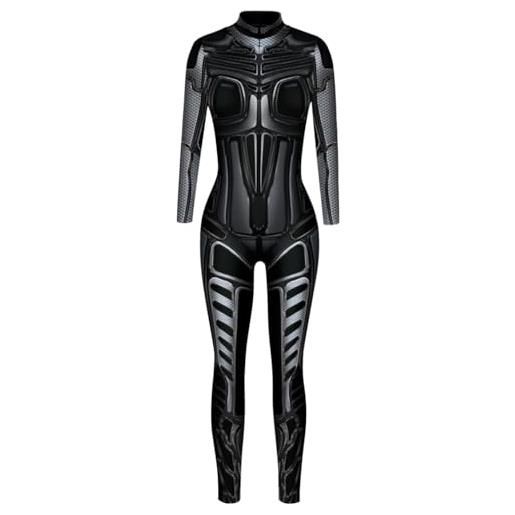 Ocean Plus tuta da donna con scheletro di halloween stampa digitale leggings stretti a maniche lunghe slim fit (m, armatura nera)
