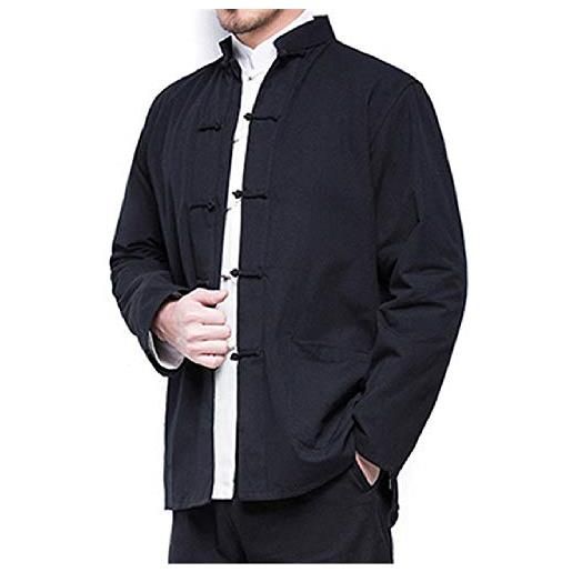 nobrand autunno nuovi uomini stile cinese cotone e lino giacca sciolto kimono cardigan uomo tinta unita giacca di lino nero xl