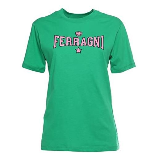Ferragni chiara Ferragni t-shirt regular fit verde in cotone a manica corta con logo ferragni rosa stampato nella parta anteriore. Verde