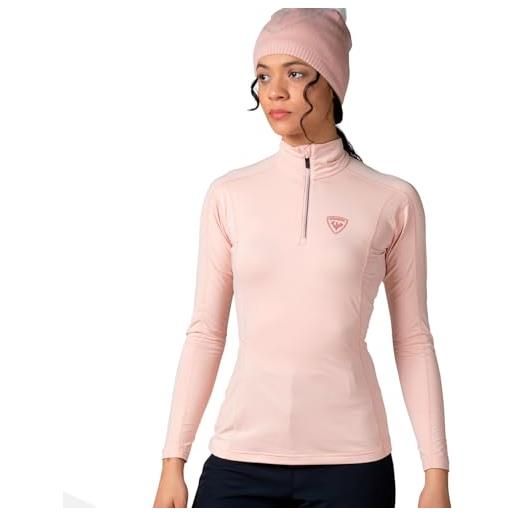 ROSSIGNOL classique - maglia intima da donna, a maniche lunghe, con mezza zip, asciugatura rapida, traspirante, elasticizzata, calda, rosa cipria, m