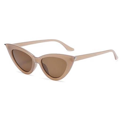 UKKD moda gatto occhio occhiali da sole plastica donne vintage piccolo triangolo occhiali da sole femminile rivetto eyewear uv400 marrone e marrone. A