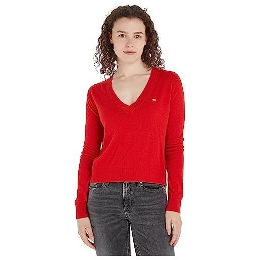 Tommy Jeans pullover donna essential vneck pullover in maglia, blu (twilight navy), m