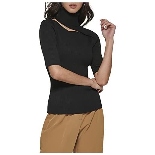 DKNY maglione a collo alto con maniche a 3/4 maglia di tuta, nero, m donna