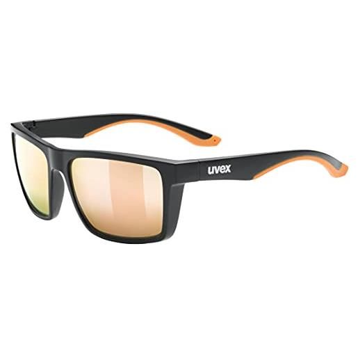 Uvex lgl 50 cv, occhiali da sole unisex, con miglioramento del contrasto, specchiato, black matt/champagner, one size